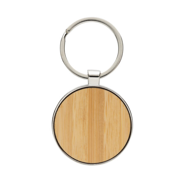 RCS recycled zinc alloy round keychain with bamboo - Keyrings