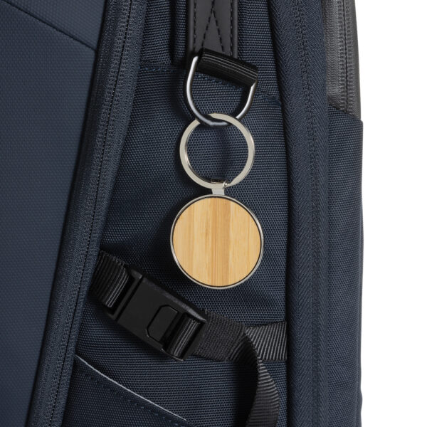 RCS recycled zinc alloy round keychain with bamboo - Keyrings