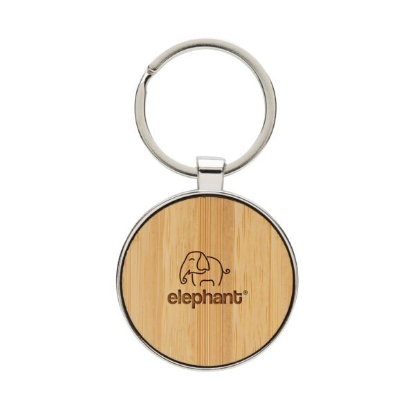 RCS recycled zinc alloy round keychain with bamboo - Keyrings