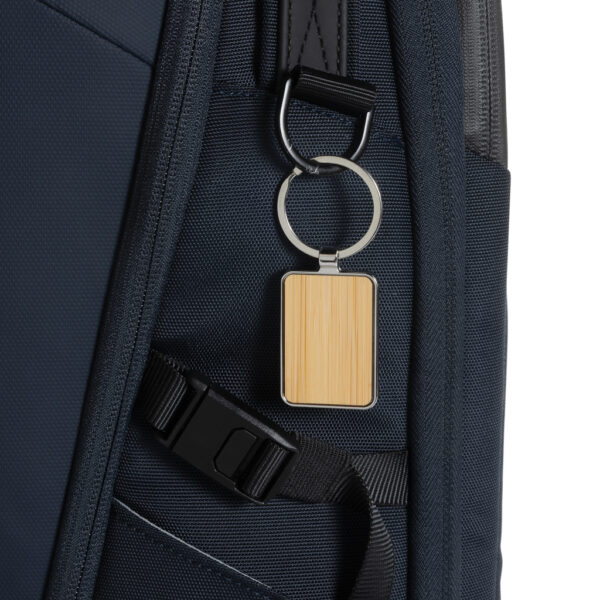 RCS recycled zinc alloy rectangle keychain with bamboo - Keyrings