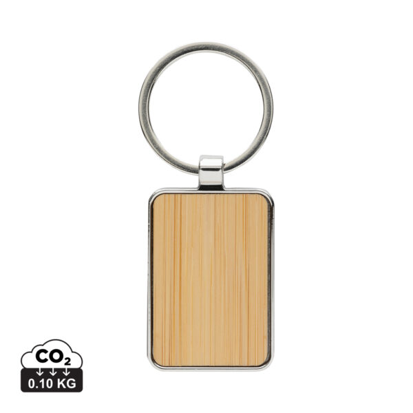 RCS recycled zinc alloy rectangle keychain with bamboo - Keyrings