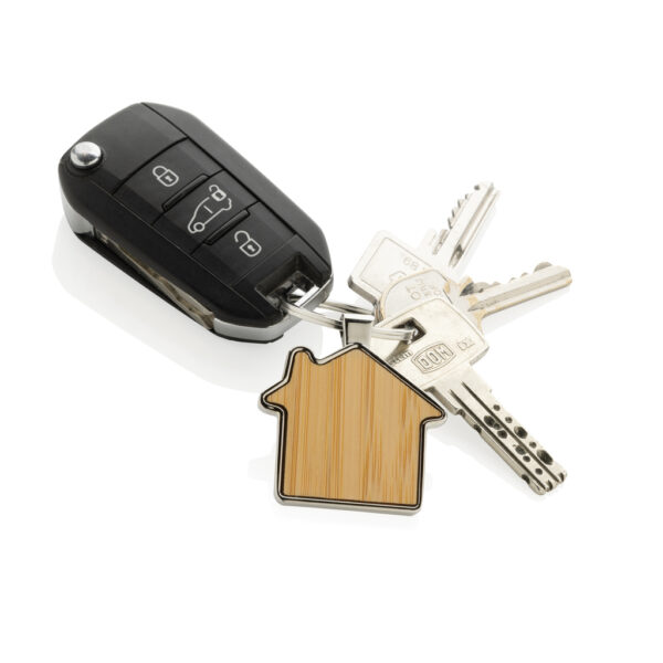 RCS recycled zinc alloy house keychain with bamboo - Keyrings