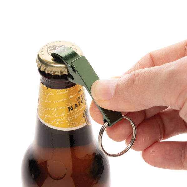 Recycled aluminum bottle and can opener - Green