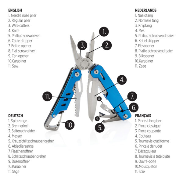 Solid multitool with carabiner - Blue