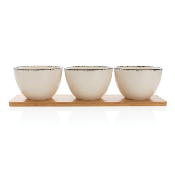 Ukiyo 3pc serving bowl set with bamboo tray - Home & Barware