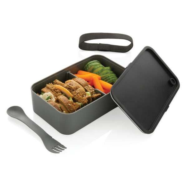 GRS recycled PP lunch box with spork - Grey