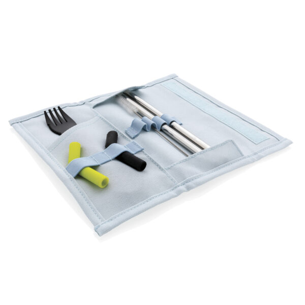 Tierra 2pcs straw and cutlery set in pouch - Blue