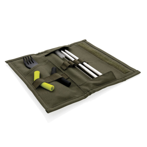 Tierra 2pcs straw and cutlery set in pouch - Green