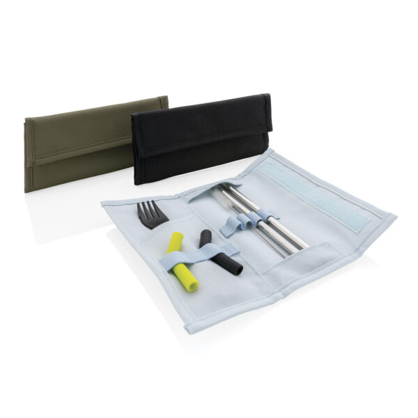 Tierra 2pcs straw and cutlery set in pouch - Green