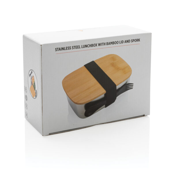 Stainless steel lunchbox with bamboo lid and spork - Home & Barware