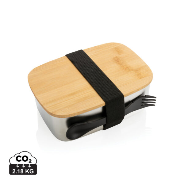 Stainless steel lunchbox with bamboo lid and spork - Home & Barware