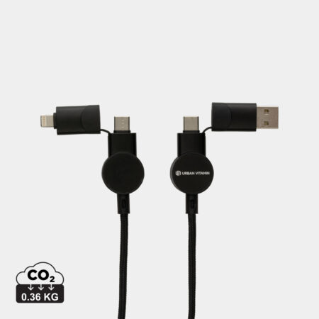 Oakland RCS recycled plastic 6-in-1 fast charging 45W cable - Black