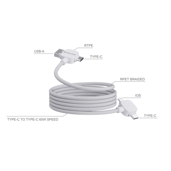 Urban Vitamin Stockton 65W RCS RTPE/RPET magnetic cable - White