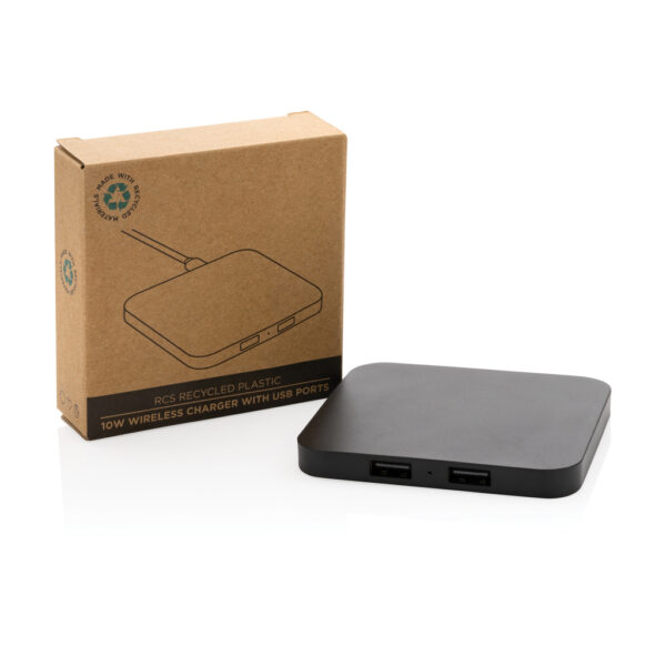 RCS recycled plastic 10W Wireless charger with USB Ports - Black