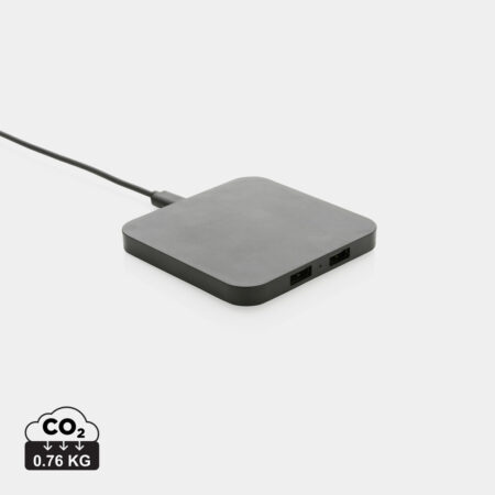 RCS recycled plastic 10W Wireless charger with USB Ports - Black