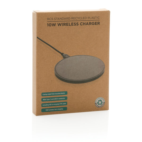 RCS standard recycled plastic 10W wireless charger - Black