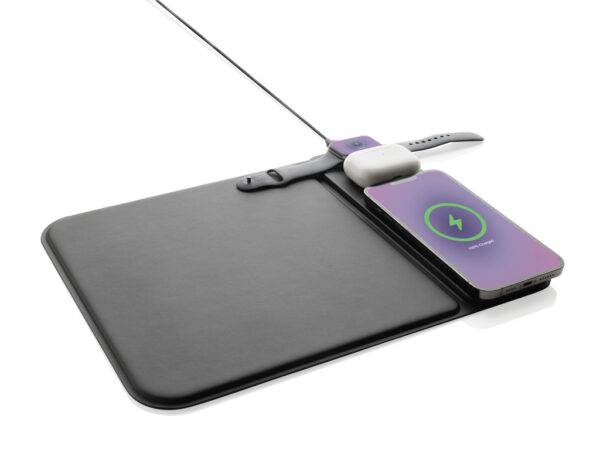 Swiss peak RCS recycled PU 15W 3 in 1 charging mousepad - Chargers & Powerbanks