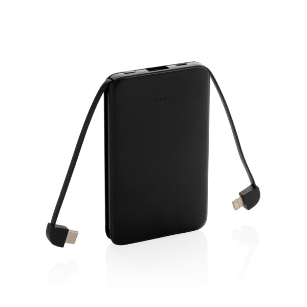 5.000 mAh Pocket Powerbank with integrated cables - Black