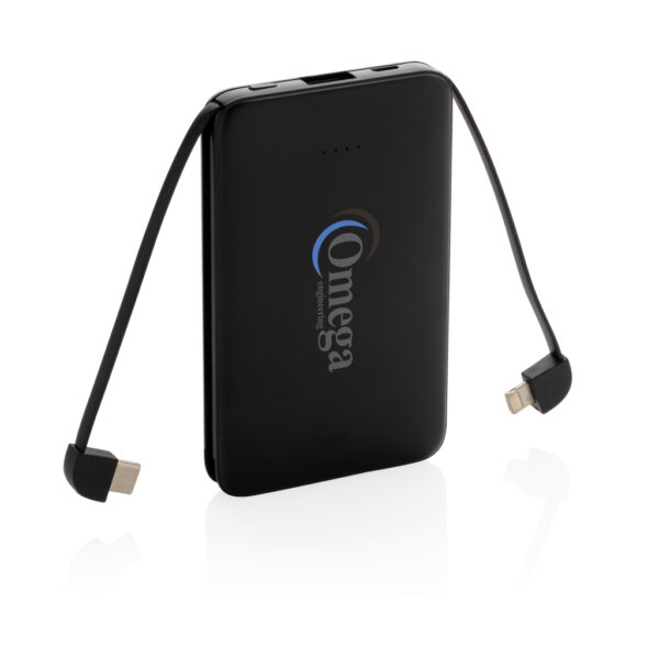 5.000 mAh Pocket Powerbank with integrated cables - Black