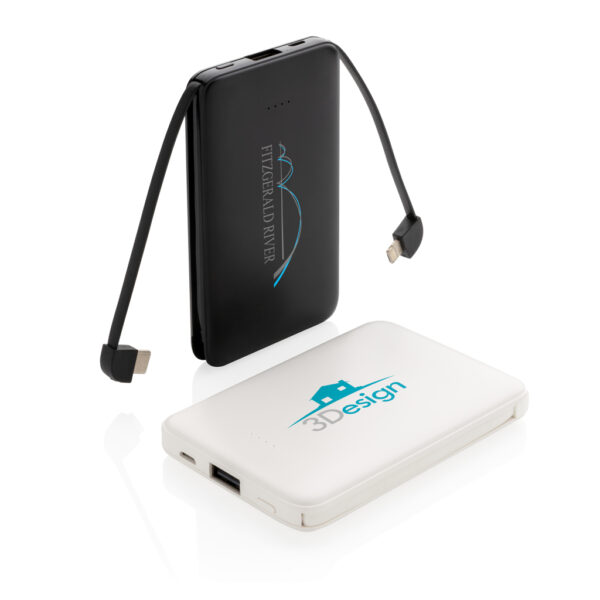 5.000 mAh Pocket Powerbank with integrated cables - Black