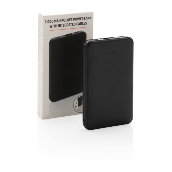 5.000 mAh Pocket Powerbank with integrated cables - Black