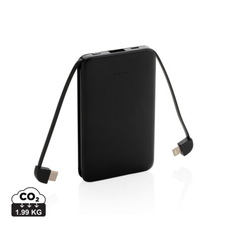 5.000 mAh Pocket Powerbank with integrated cables - Black