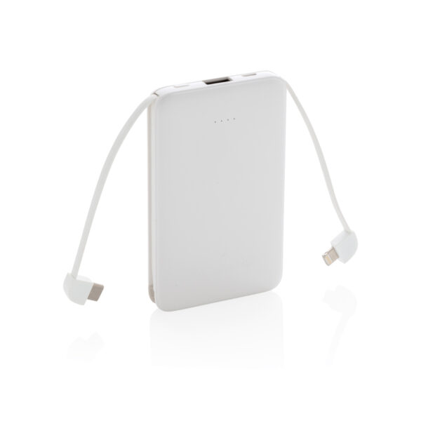 5.000 mAh Pocket Powerbank with integrated cables - White