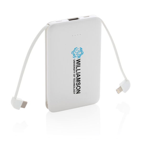 5.000 mAh Pocket Powerbank with integrated cables - White