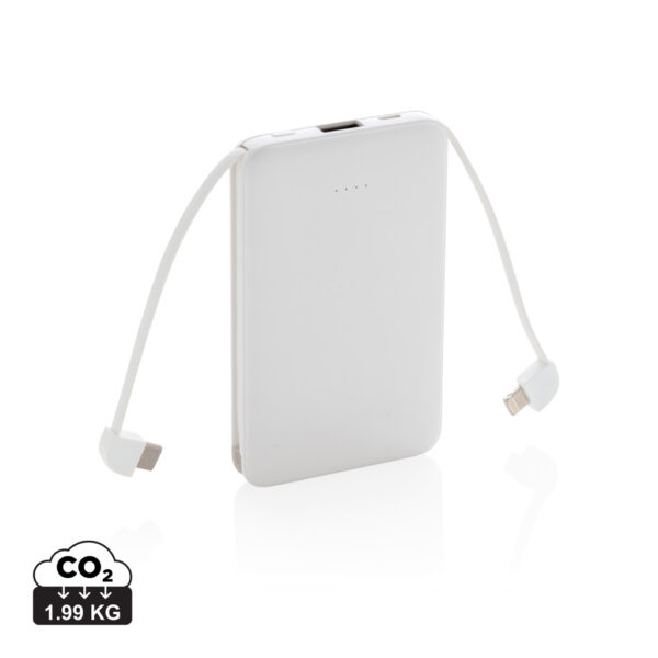 5.000 mAh Pocket Powerbank with integrated cables - White