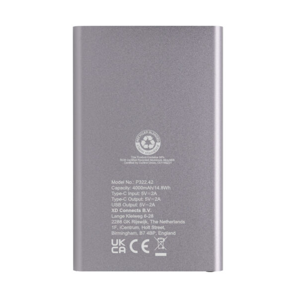 RCS recycled plastic/aluminum 4000 mah powerbank with type C - Anthracite