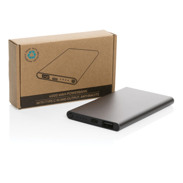 RCS recycled plastic/aluminum 4000 mah powerbank with type C - Anthracite