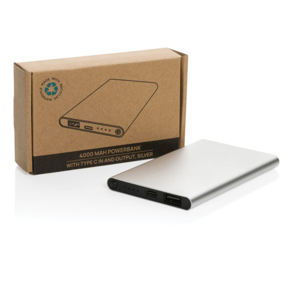 RCS recycled plastic/aluminum 4000 mah powerbank with type C - Silver