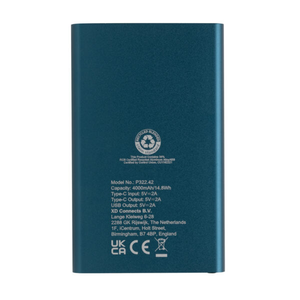 RCS recycled plastic/aluminum 4000 mah powerbank with type C - Blue