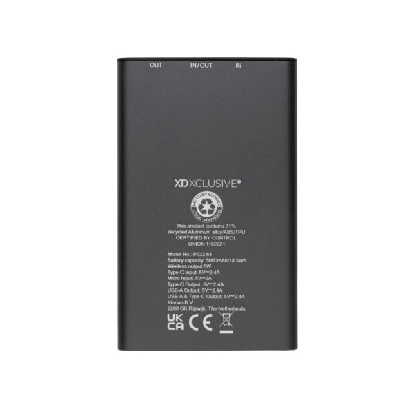 Terra RCS recycled aluminium 5000 mAh powerbank 5W wireless - Chargers & Powerbanks