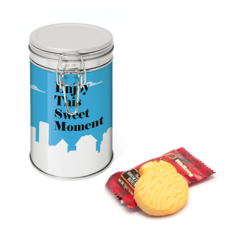 Flip Top Tin - Silver - Shortbread Biscuits - Sweets & Chocolate