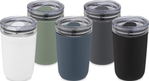 Glass Tumbler with Recycled Plastic Outer Wall - Heather Green Ice Blue Black Grey White  - Express Range, Travel Cups