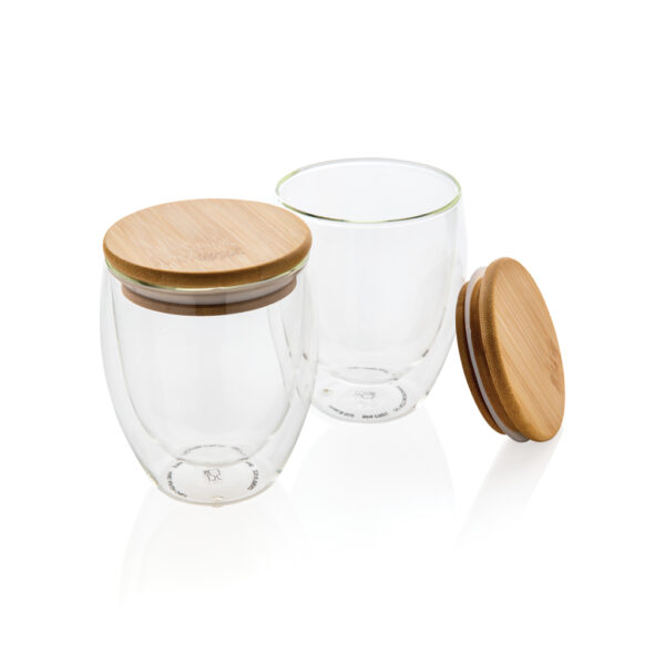 Double wall borosilicate glass with bamboo lid 250ml 2pc set - Mugs