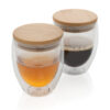 Double wall borosilicate glass with bamboo lid 250ml 2pc set - Mugs