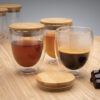 Double wall borosilicate glass with bamboo lid 250ml 2pc set - Mugs