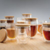 Double wall borosilicate glass with bamboo lid 250ml 2pc set - Mugs