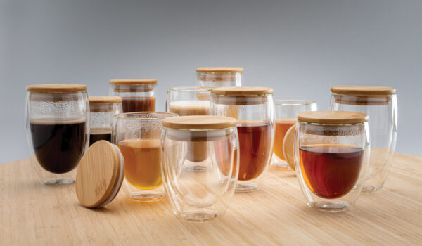 Double wall borosilicate glass with bamboo lid 250ml 2pc set - Mugs