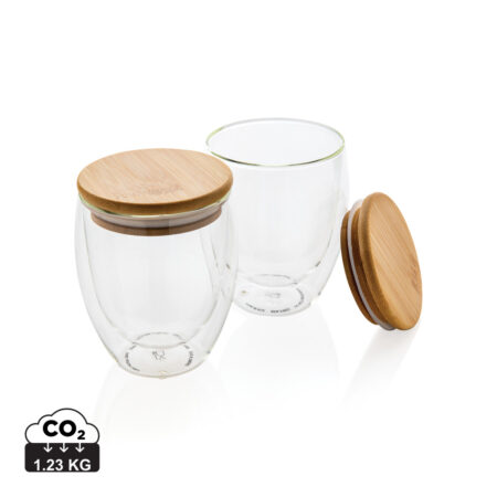 Double wall borosilicate glass with bamboo lid 250ml 2pc set - Mugs