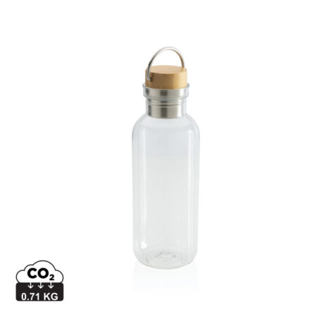 RCS RPET bottle with bamboo lid and handle - Transparent