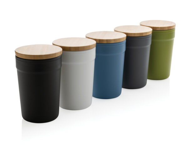 GRS certified recycled PP mug with bamboo lid - Black