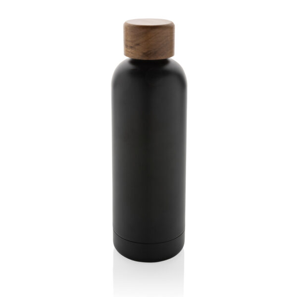 Wood RCS certified recycled stainless steel vacuum bottle - Black