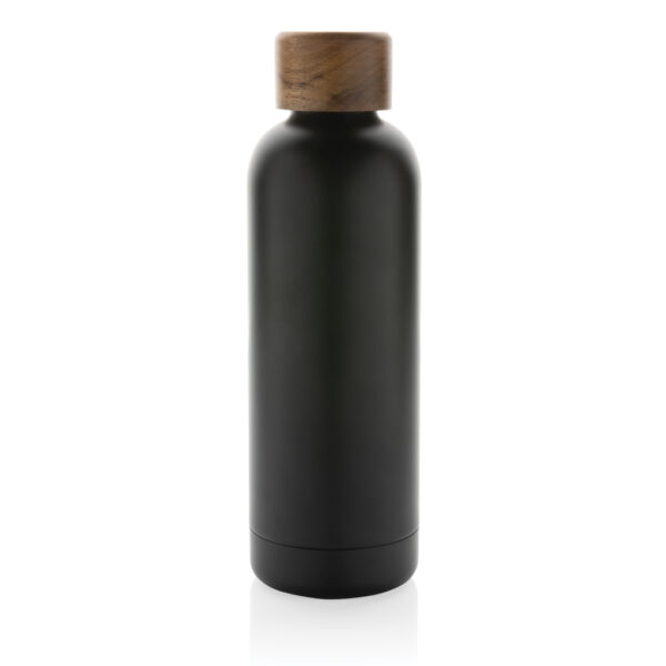 Wood RCS certified recycled stainless steel vacuum bottle - Black