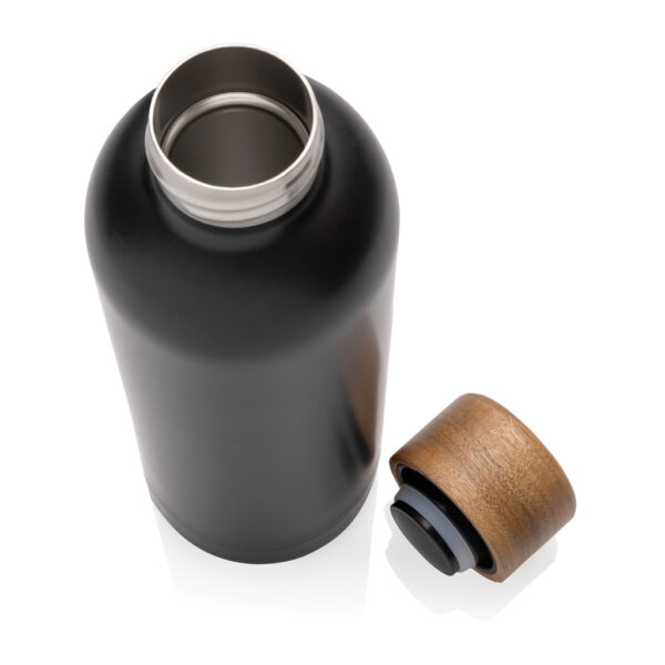 Wood RCS certified recycled stainless steel vacuum bottle - Black