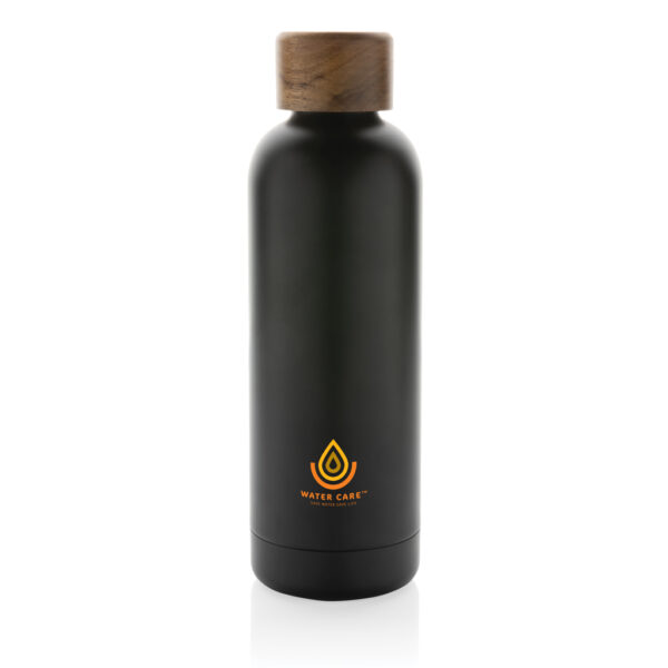 Wood RCS certified recycled stainless steel vacuum bottle - Black