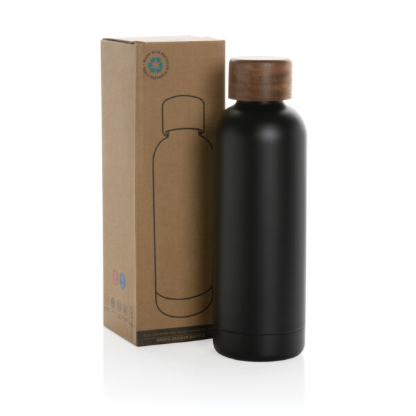 Wood RCS certified recycled stainless steel vacuum bottle - Black