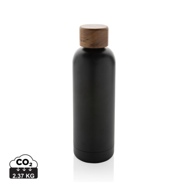 Wood RCS certified recycled stainless steel vacuum bottle - Black